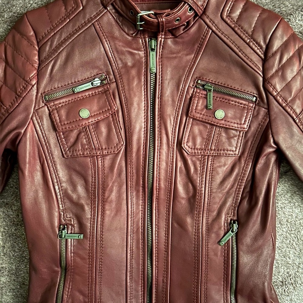 Michael Kors Moto style burgundy leather jacket